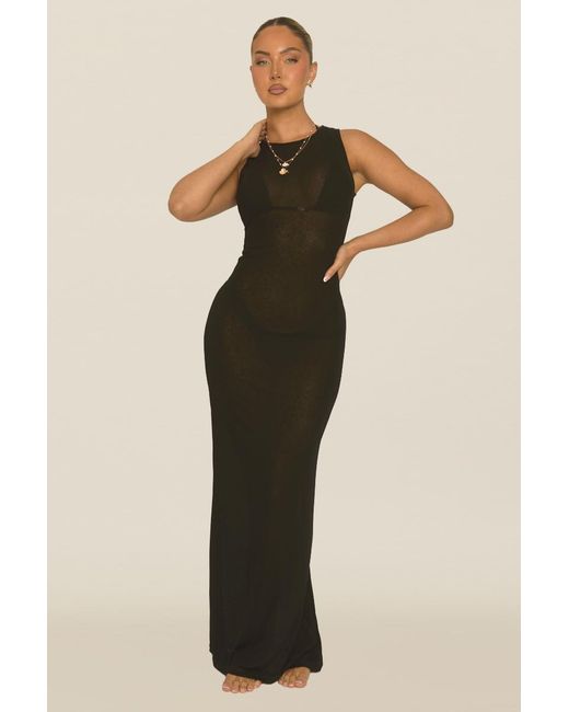 Rebellious Fashion Brown Semi Sheer Racer Maxi Beach Dress