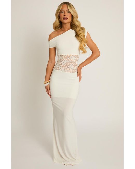 Rebellious Fashion Natural Lace Asymmetric Maxi Dress