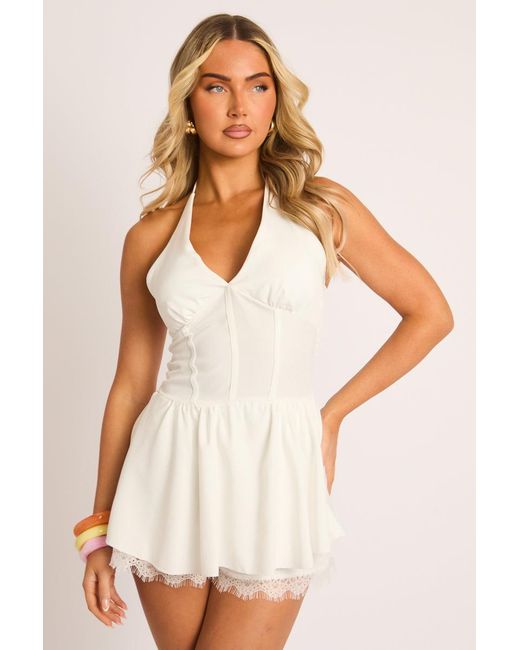Rebellious Fashion Natural Lace Trim Frill Skort Playsuit