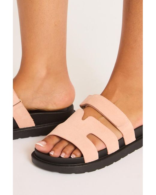 Rebellious Fashion Natural Faux Suede Caged Slider Sandals
