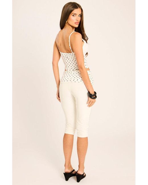 Rebellious Fashion Natural Lace Detail Crop Top And Capri Pants Co-Ord Set