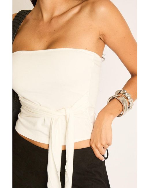 Rebellious Fashion Black Bandeau Tie Detail Top