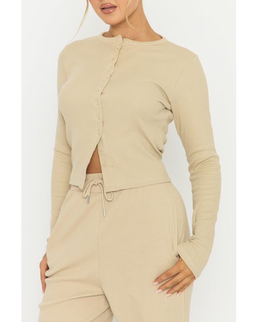 Rebellious Fashion Natural Button Front Long Sleeve Top And Trouser Loungewear Co-Ord Set