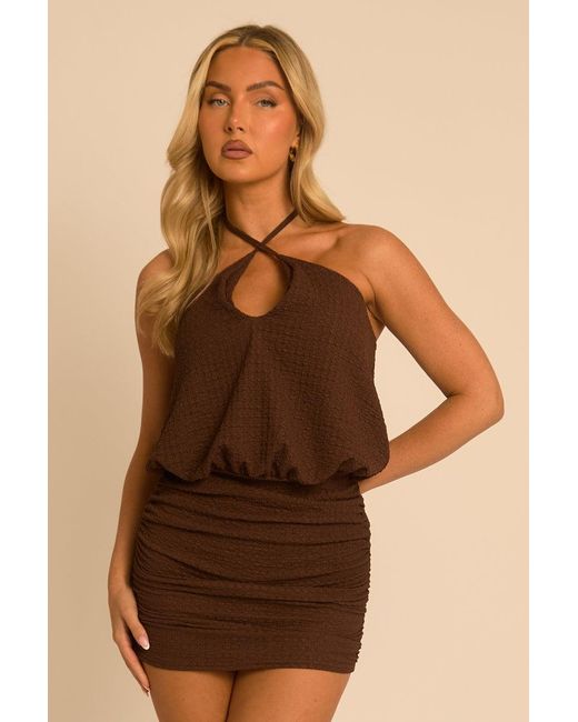 Rebellious Fashion Black Crinkle Halterneck Mini Dress