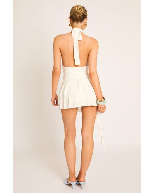 Rebellious Fashion Natural Ruched Halterneck Frill Skort Playsuit