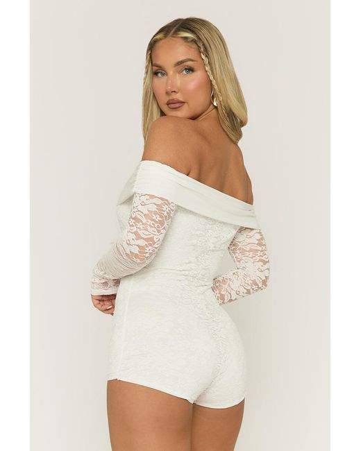 Rebellious Fashion Orange Lace Bardot Playsuit