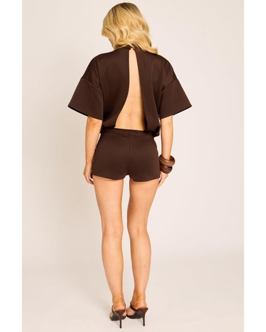 Rebellious Fashion Brown Open Back Micro Playsuit