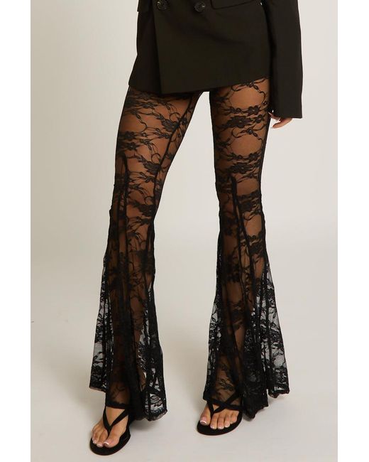 Rebellious Fashion Black Lace Flare Trousers