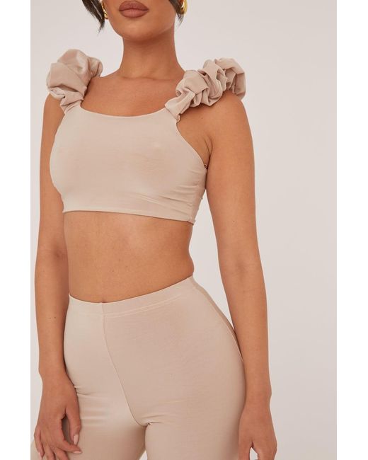 Rebellious Fashion Natural Frill Detail Cropped Top & Wide Leg Trousers Co-Ord Set