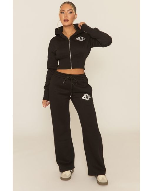 Rebellious Fashion Blue Contrast Motif Cropped Hoodie And Joggers Loungewear Set