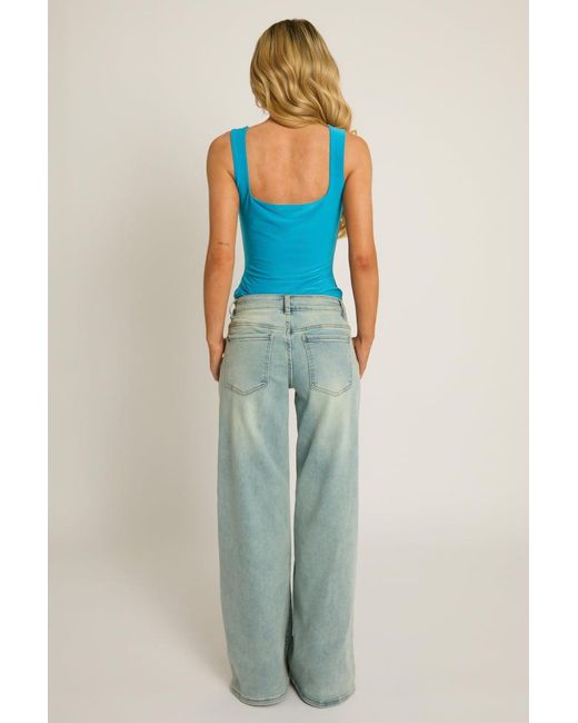 Rebellious Fashion Blue Square Neck Bodysuit