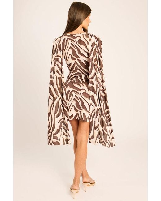 Rebellious Fashion Natural Print Gathered Cape Mini Dress