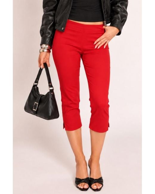Rebellious Fashion Red Bengaline Split Hem Capri Pants
