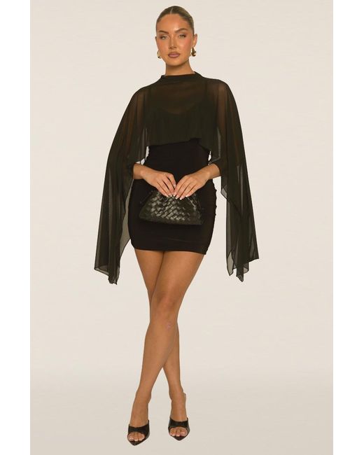 Rebellious Fashion Black Cape Detail Mini Dress