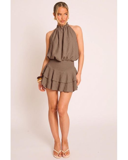 Rebellious Fashion Brown Textured Flippy Playsuit