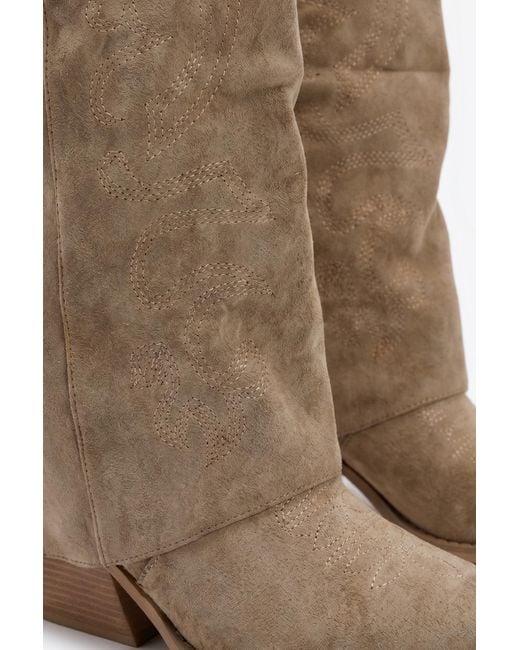 Rebellious Fashion Brown Faux Suede Layered Knee High Cowboy Boots