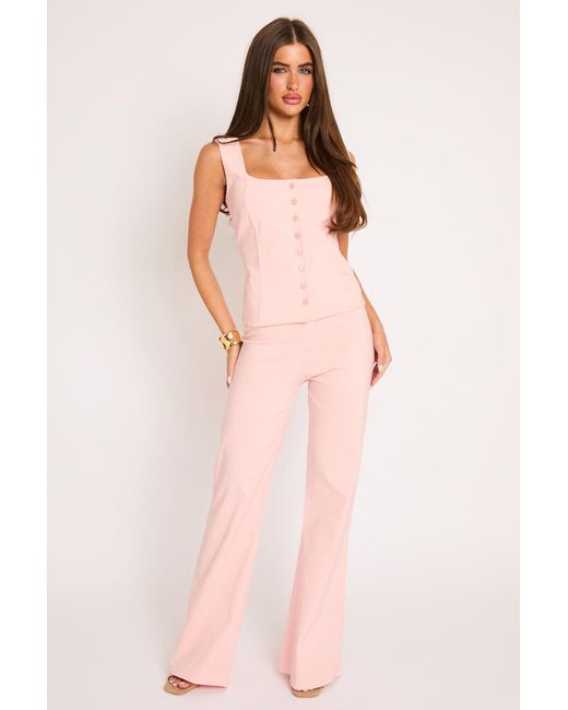 Rebellious Fashion Pink Waistcoat And Flare Trouser Co-Ord Set