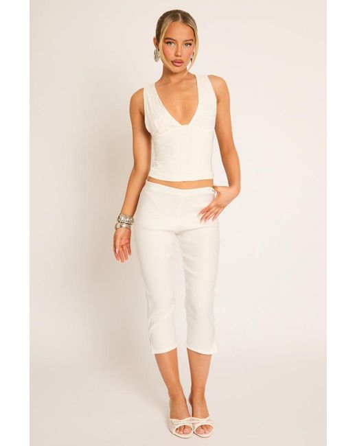 Rebellious Fashion Natural Bengaline Split Hem Capri Pants