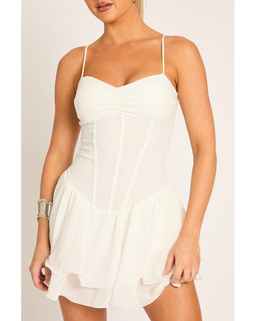 Rebellious Fashion Natural Chiffon Frill Hem Skort Playsuit