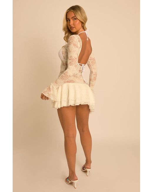 Rebellious Fashion Natural Lace Asymmetric Frill Mini Dress