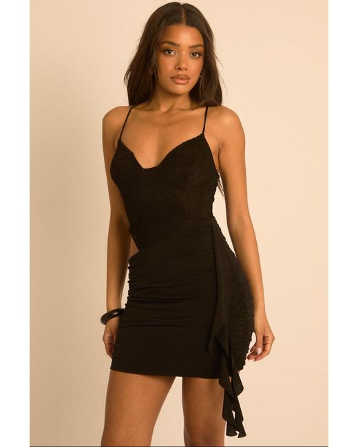 Rebellious Fashion Natural Lace Cut Out Ruffle Mini Dress