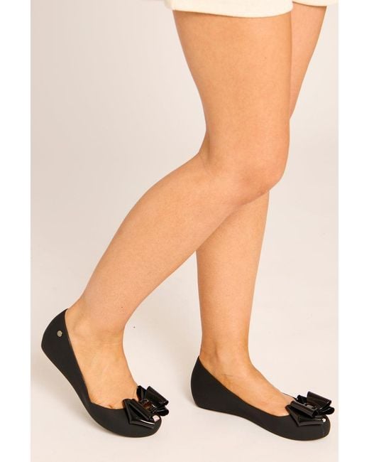 Rebellious Fashion Black Matte Bow Detail Jelly Ballet Flats