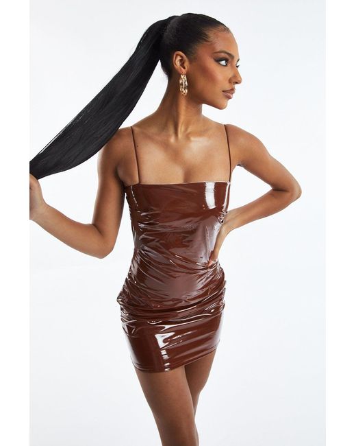 Rebellious Fashion Brown Faux Leather Bodycon Mini Dress - June