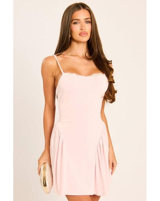 Rebellious Fashion Pink Dropped Waist Skater Mini Dress