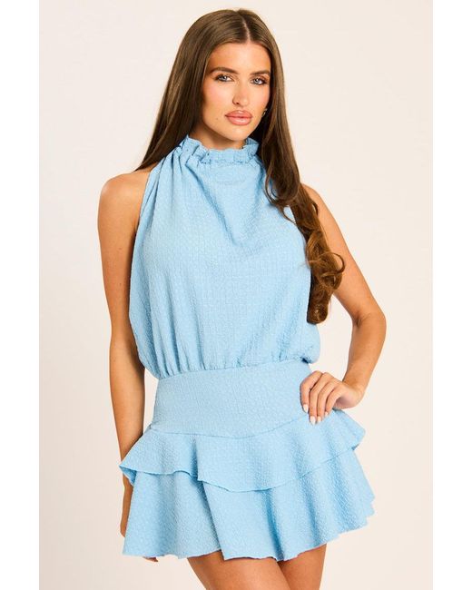 Rebellious Fashion Blue Textured Flippy Playsuit