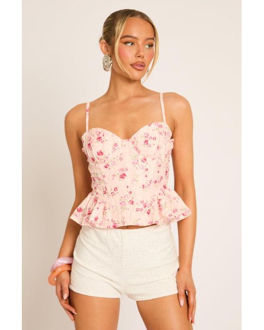 Rebellious Fashion Natural Ditsy Floral Peplum Corset Top