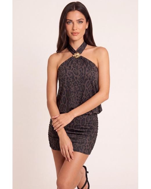 Rebellious Fashion Multicolor Print Halterneck Blouson Mini Dress