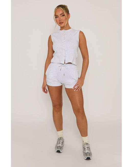 Rebellious Fashion White Sleeveless Button Front Rib Top And Short Loungewear Co-Ord Set