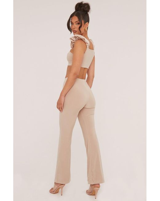 Rebellious Fashion Natural Frill Detail Cropped Top & Wide Leg Trousers Co-Ord Set