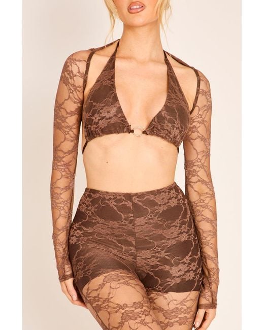 Rebellious Fashion Natural Lace 3 Piece Capri Co-Ord Set