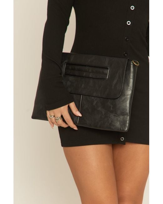Rebellious Fashion Black Faux Leather Envelope Clutch Bag
