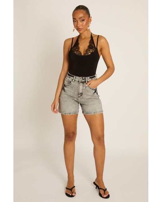 Rebellious Fashion Gray Washed Denim Shorts