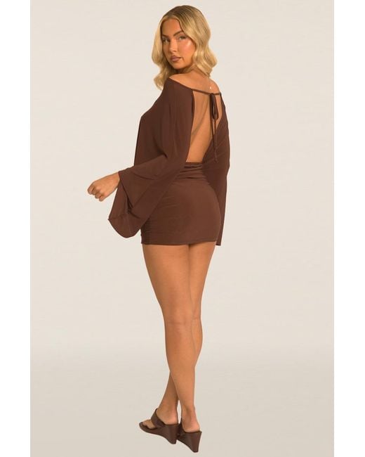 Rebellious Fashion Natural Asymmetric Batwing Mini Dress