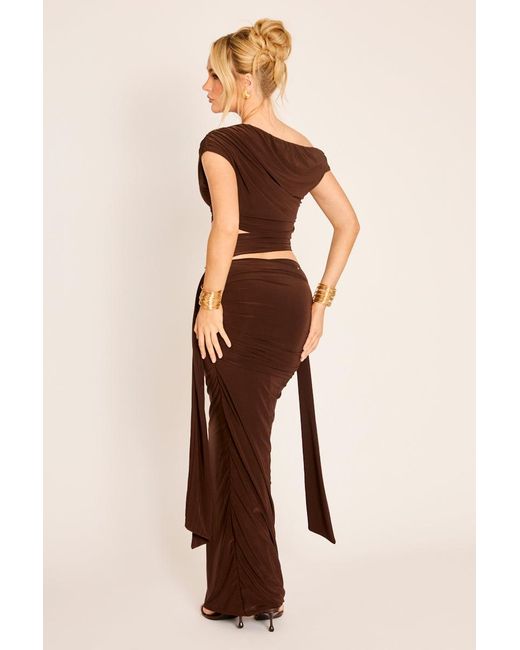 Rebellious Fashion Brown One Shoulder Cut Out Drape Mini Dress