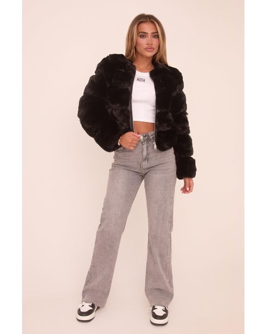 Rebellious Fashion Black Faux Fur Cropped Coat