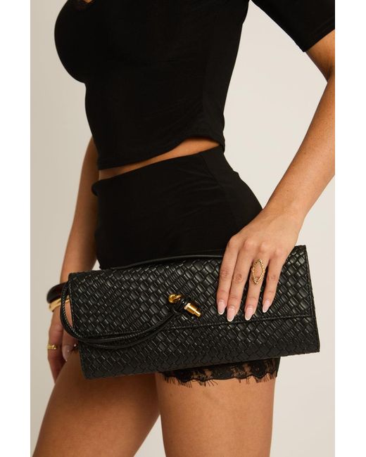Rebellious Fashion Black Leather Clutch Bag With Clasp