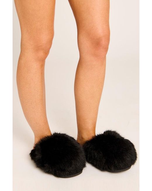 Rebellious Fashion Black Fluffy Mule Slippers