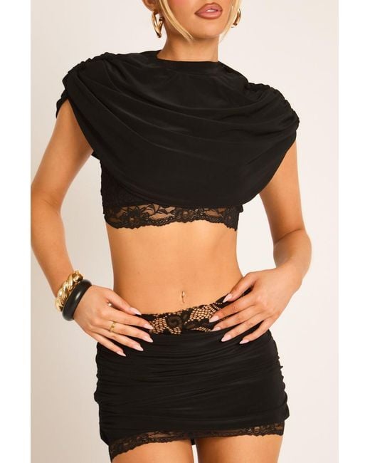 Rebellious Fashion Black Lace Trim Cape Top And Mini Skirt Co-Ord Set