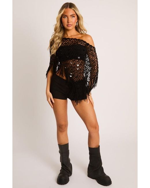 Rebellious Fashion Black Sequin Crochet Shawl