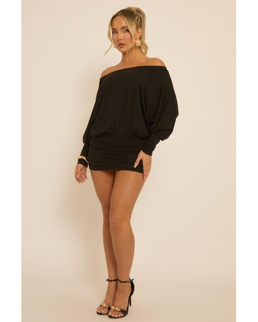 Rebellious Fashion Black Batwing Bardot Mini Dress