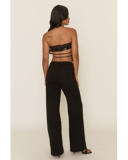 Rebellious Fashion Black Sequin Cowl Halterneck Crop Top
