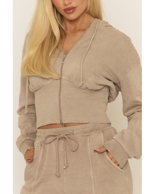 Rebellious Fashion Natural Dove Acid Wash Zip Through Corset Hoodie Loungewear Co-Ord Set