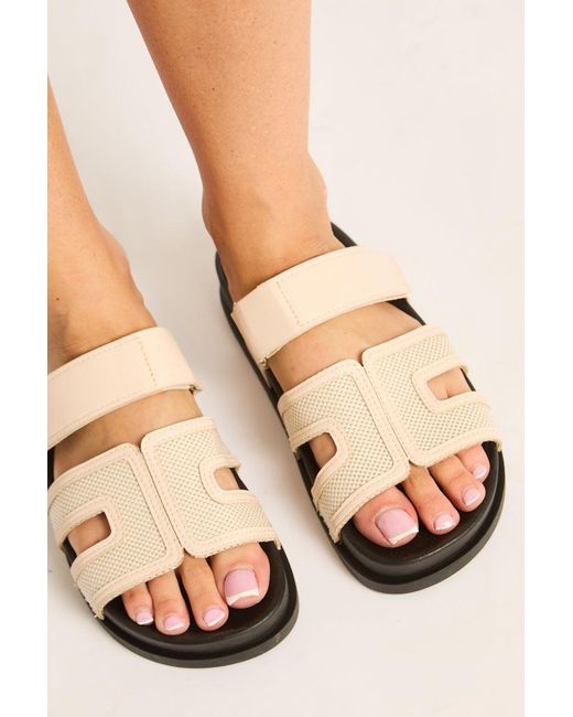 Rebellious Fashion Natural Textured Caged Slider Sandals