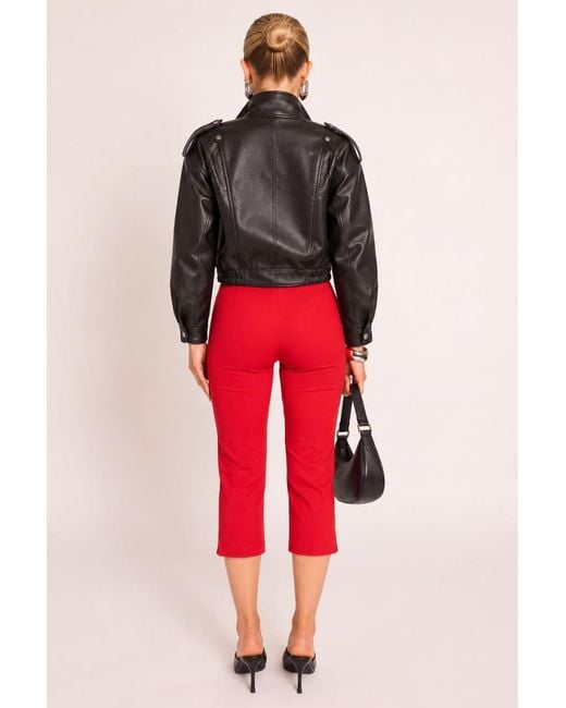 Rebellious Fashion Red Bengaline Split Hem Capri Pants