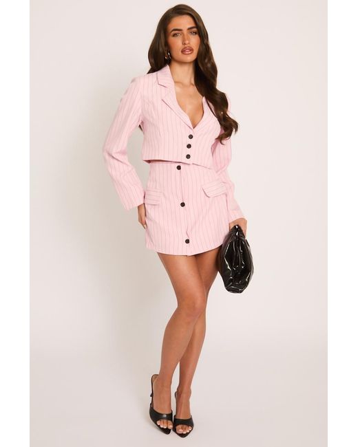 Rebellious Fashion Pink Stripe Tailored Blazer And Skirt Co-Ord Set