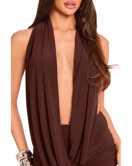 Rebellious Fashion Brown Plunge Top And Micro Shorts Co-Ord Set